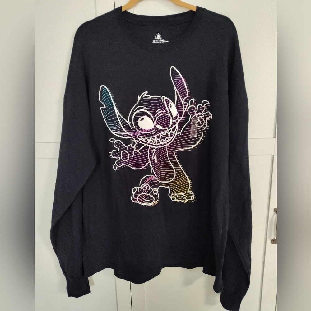 Men's Stitch Long Sleeve T-shirt Oversized XL New  Sticky Tag  Black Disney